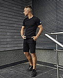 Літній бавовняний повсякденний чоловічий спортивний костюм із шортами та футболкою з прапором чорний, фото 4