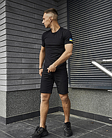 Літній бавовняний повсякденний чоловічий спортивний костюм із шортами та футболкою з прапором чорний