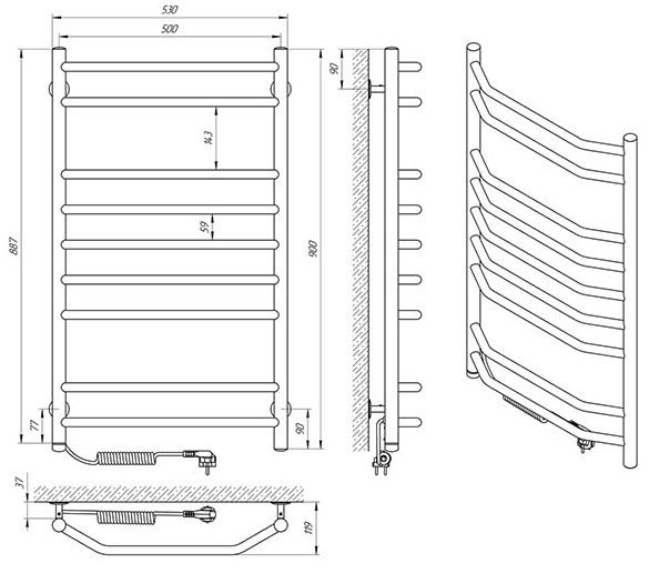 Габаритные размеры Laris Виктория П9 500 х 900 Э