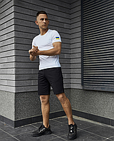 Літній повсякденний чорнийно-білий чоловічий комплект шорти та патріотична футболка