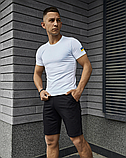 Літній повсякденний чорнийно-білий чоловічий комплект шорти та патріотична футболка, фото 4