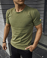 Спортивний бавовняний костюм чоловічої шорти та патріотична футболка хакі з прапором