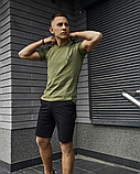 Спортивний бавовняний костюм чоловічої шорти та патріотична футболка хакі з прапором, фото 3