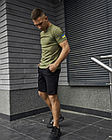 Спортивний бавовняний костюм чоловічої шорти та патріотична футболка хакі з прапором, фото 2