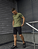 Спортивний бавовняний костюм чоловічої шорти та патріотична футболка хакі з прапором, фото 5