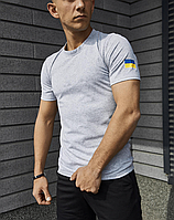 Гарний чоловічий чорно-сірий бавовняний спортивний костюм шорти та футболка з прапором для прогулянок