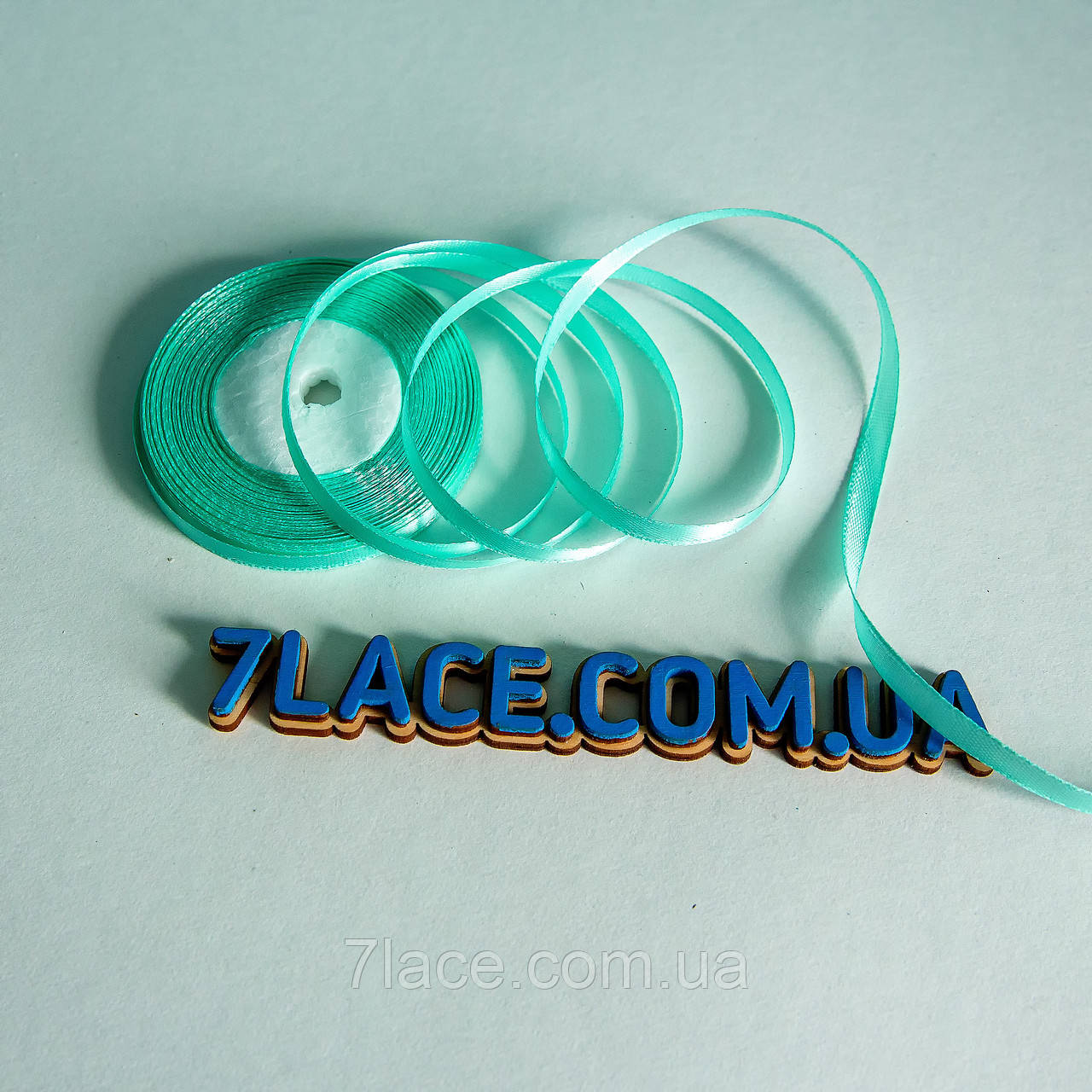 Стрічка атласна однотонна/колір АКВАМАРИН/ширина 0,6 см/бобіна 23 м, фото 1