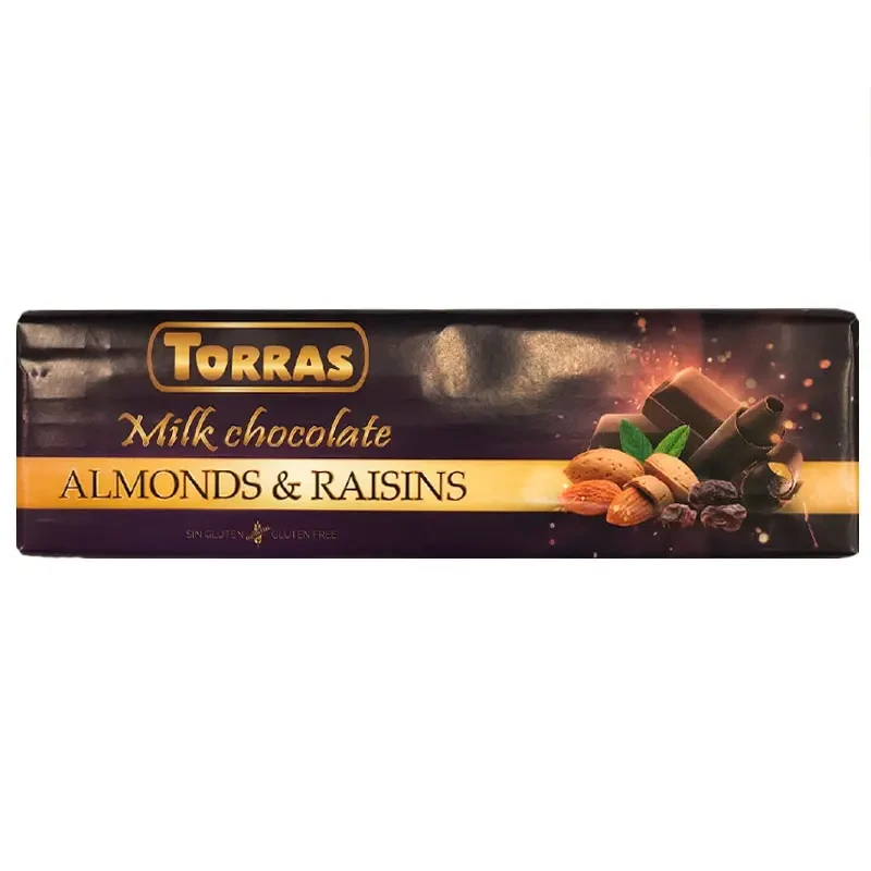 Шоколад молочний Torras мигдаль та родзинки, 300 г