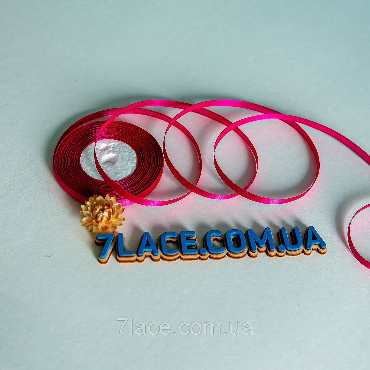 Стрічка атласна однотонна / колір МАЛИНОВИЙ / ширина 0,6 см / бобіна 23 м, фото 1