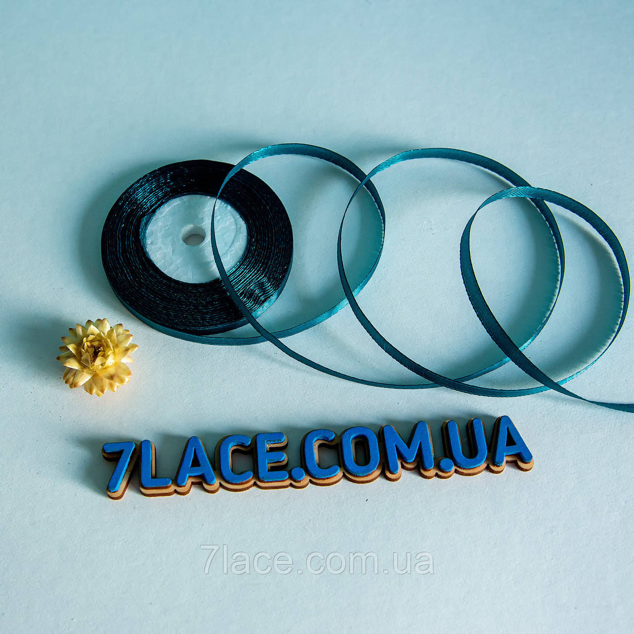 Стрічка атласна однотонна/колір СИНЕ-ЗЕЛЕНИЙ/ширина 0,6 см/бобіна 23 м, фото 1