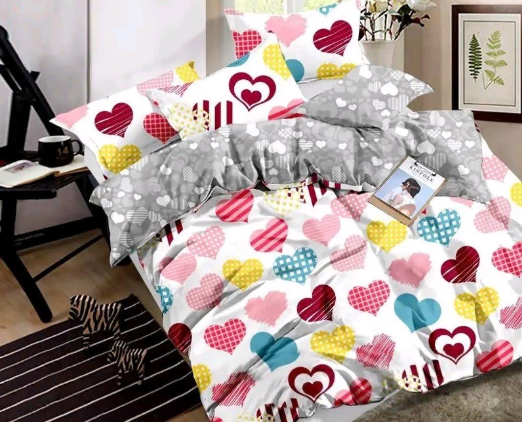 Евро розмір постільна білизна бязь «Веселі сердечка», фото 1