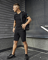 Літній чоловічий комплект чорного кольору шорти та футболка з прапором + Барсетка чорна
