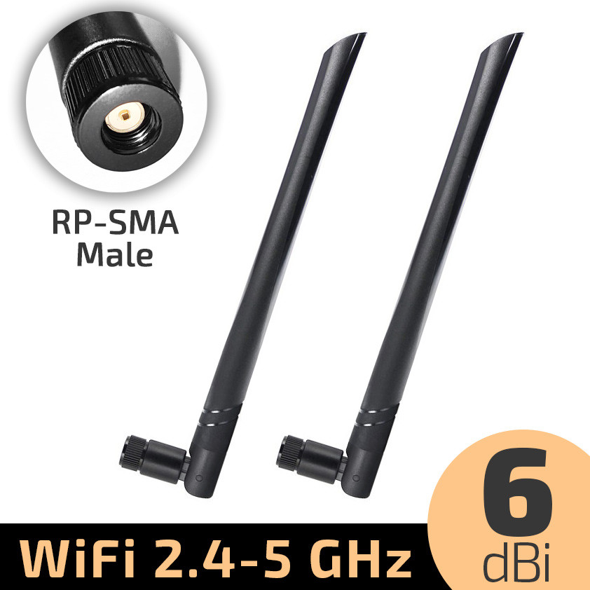 2шт. Антена WiFi універсальна 6dBi 2.4GHz 5GHz RP SMA Male для роуторів, модемів, репетиторів і т.п.