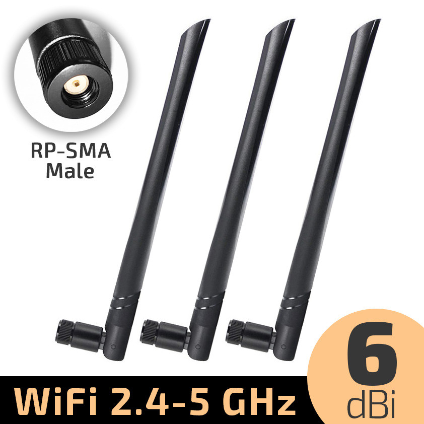 Антени WiFi 3шт. 6 dBi 2.4GHz 5GHz RP SMA Male універсальна антена для роутера, модем, репітер