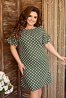 Коротке батальне лляне плаття в горошок із кишенями з боків (р.50-52). Арт-4301/7