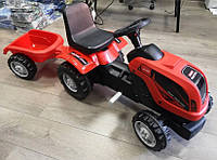 Детский трактор на педалях MMX MICROMAX (01-011) педальный красный веломобиль с прицепом для ребенка
