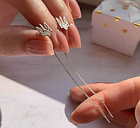 Сережки-протяжки жіночі срібні патріотичні у вигляді українського Тризубу стильні