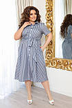 Літнє лляне смугасте плаття великих розмірів із поясом і спідницею вільного крою (р.50-56). Арт-4310/7, фото 4
