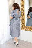 Літнє лляне смугасте плаття великих розмірів із поясом і спідницею вільного крою (р.50-56). Арт-4310/7, фото 5