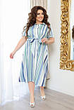 Літнє лляне смугасте плаття великих розмірів із поясом і спідницею вільного крою (р.50-56). Арт-4310/7, фото 2
