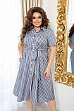Літнє лляне смугасте плаття великих розмірів із поясом і спідницею вільного крою (р.50-56). Арт-4310/7, фото 6
