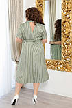 Літнє лляне смугасте плаття великих розмірів із поясом і спідницею вільного крою (р.50-56). Арт-4310/7, фото 9