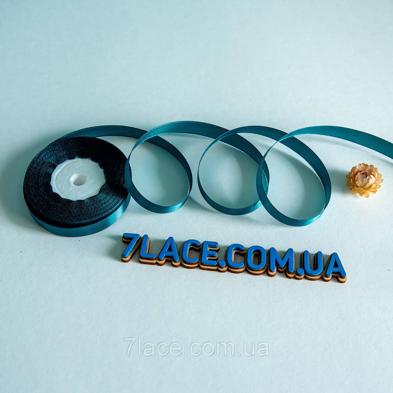 Стрічка атласна однотонна/колір СИНЕ-ЗЕЛЕНИЙ/ширина 1,2 см/бобіна 23 м