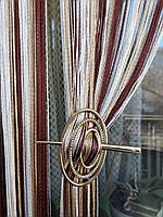 Шпилька заколка для штор ниток овальна золота матова з рядом камінців міцний пластик