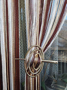 Шпилька заколка для штор ниток овальна золота матова з рядом камінців міцний пластик