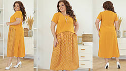 Літнє батальне комбіноване плаття з кишенями та вставками в горошок (р.50-52). Арт-4313/7