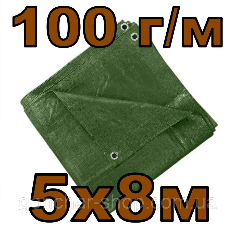 Тент 5х8 м 100 г/м Agrostar тарпауліновий з люверсами полог зелений, фото 1