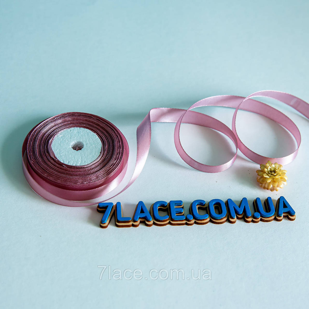Стрічка атласна однотонна/колір ПИЛЬНА РОЗА/ширина 1,2 см/бобіна 23 м, фото 1