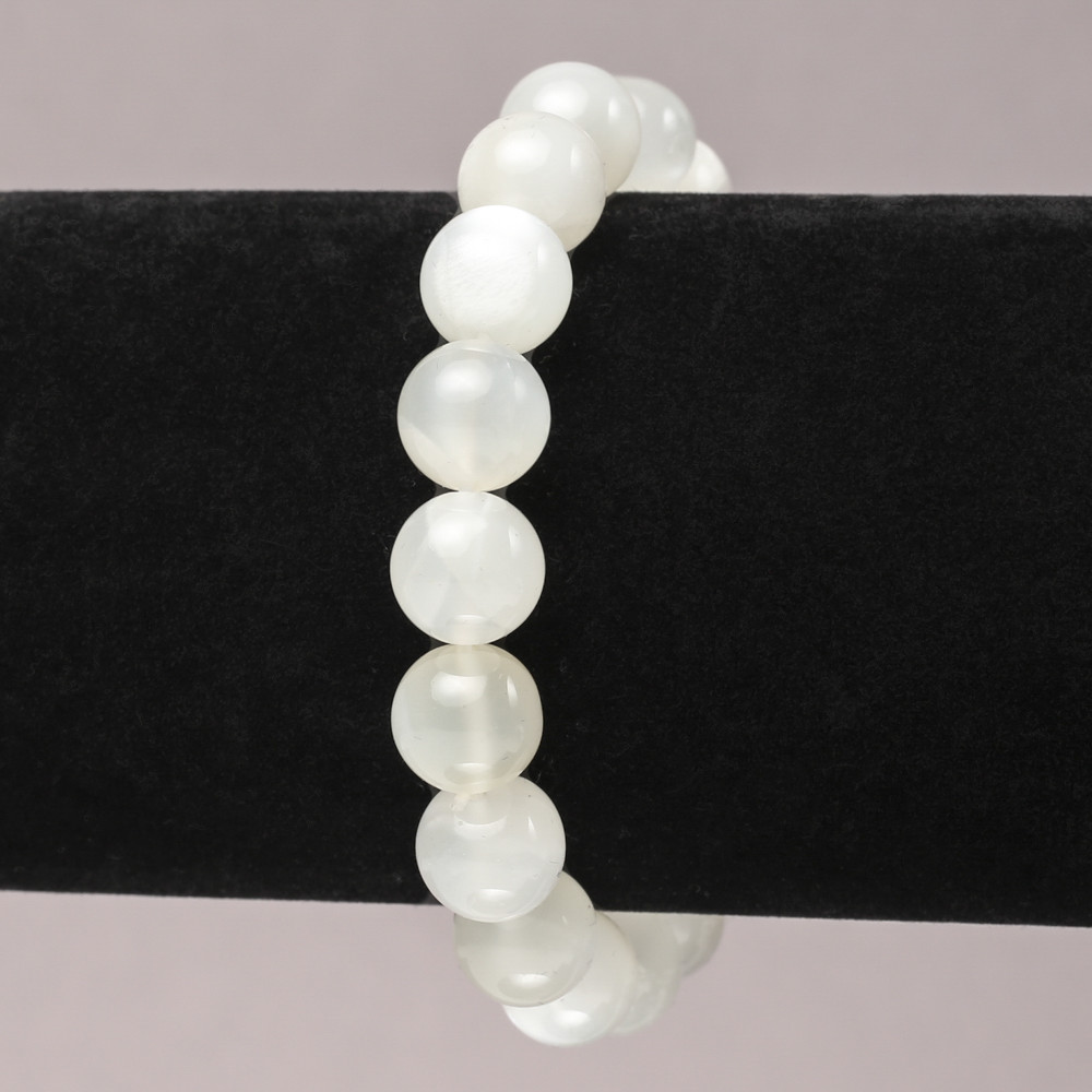 Браслет на резинці з натурального каменю Адуляр гладка кулька d-10мм+-, фото 1