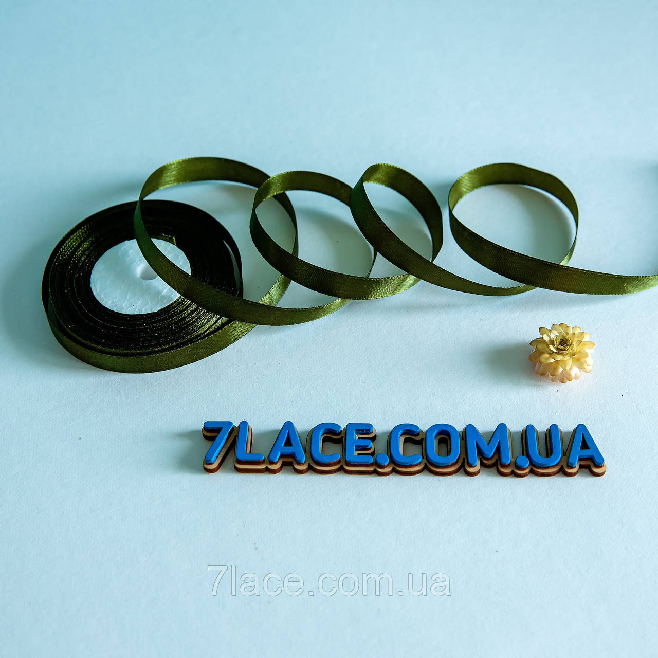 Стрічка атласна однотонна/колір ХАКИ/ширина 1,2 см/бобіна 23 м, фото 1
