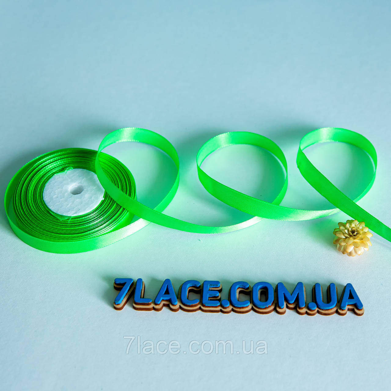 Стрічка атласна однотонна / колір СВІТЛО-ЗЕЛЕНИЙ / ширина 1,2 см / бобіна 23 м, фото 1