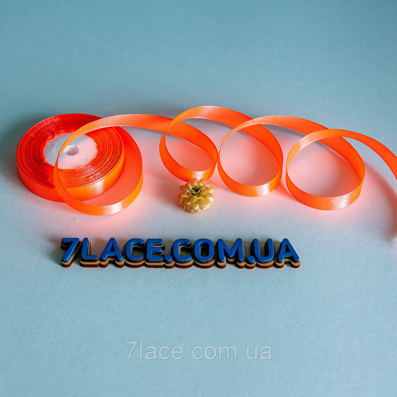 Стрічка атласна однотонна / колір ПОМАРАНЧЕВИЙ НЕОН / ширина 1,2 см / бобіна 23 м, фото 1