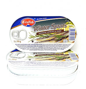 Шпроти підкопчені в олії EvraFish, Winter Sprats Wedzone Szproty w oleju, 170 г