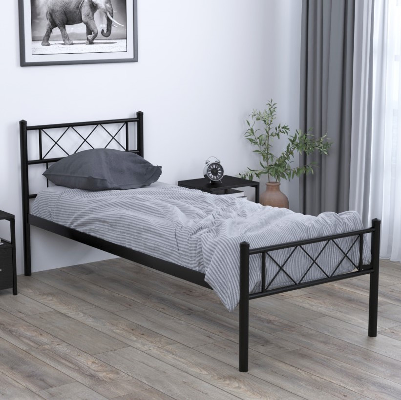 Ліжко в стилі лофт чорне металеве Сабрина односпальне Loft Design