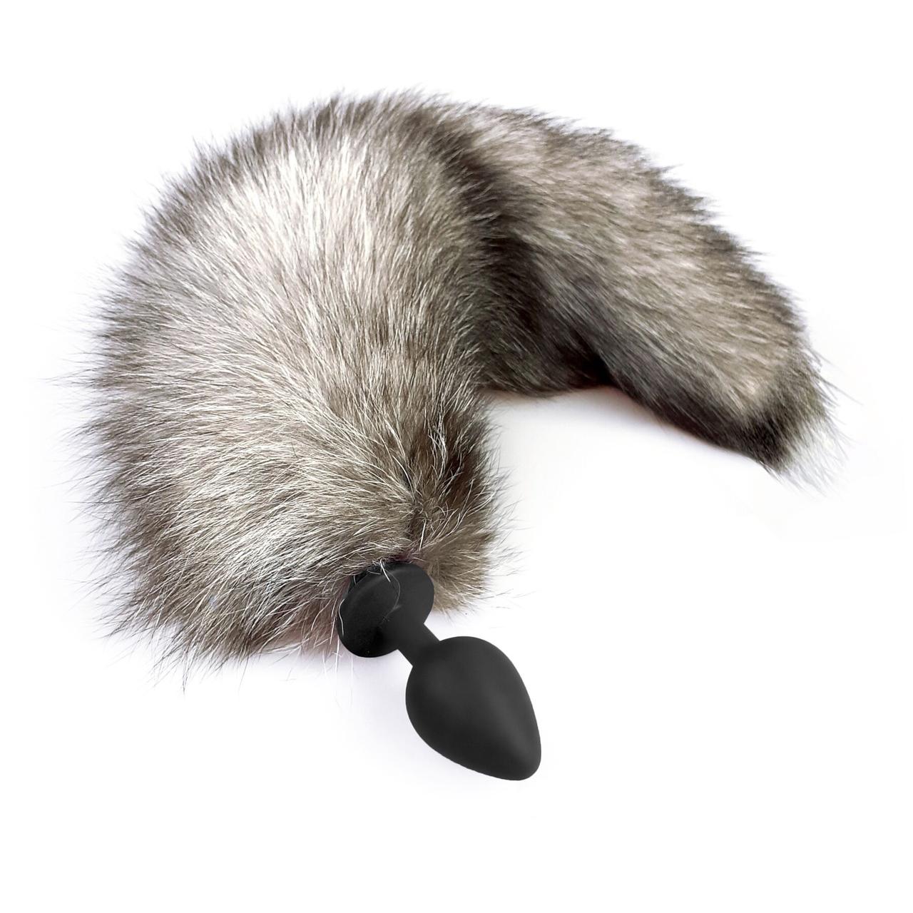 Силіконова анальна пробка з хвостом із натурального хутра Art of Sex size M Artctic fox, фото 1