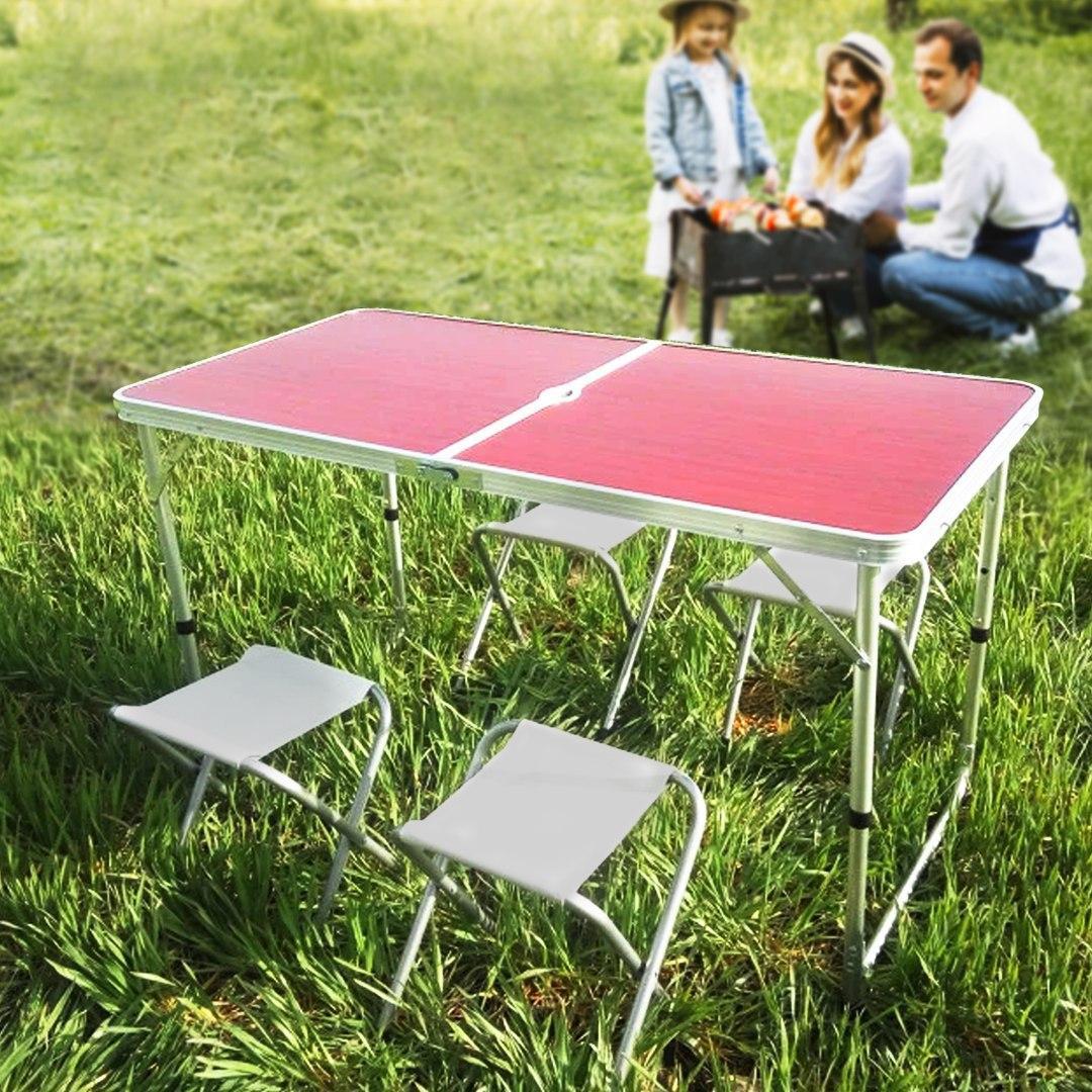 Стіл для пікніка Folding table (№5 Темне дерево) у комплекті входять 4 стільці