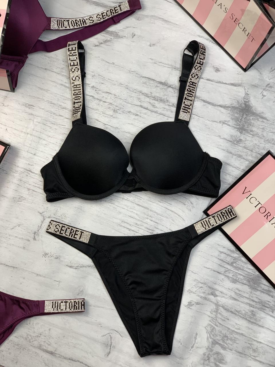 Женское нижнее белье Victoria`s Secret черное, комплект нижнего бельяВиктория Сикрет со стразами (ID#1646653965), цена: 835 ₴, купить на Prom.ua