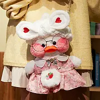Утка Лалафанфан Lalafanfan Duck плюшевые игрушки мягкая популярная игрушка сумочка сумка плюшевая уточка Розавое платье с сердечками