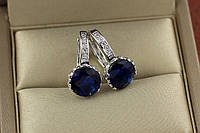 Серьги Xuping Jewelry с большим синим камнем и круглой застежкой 2 см серебристые