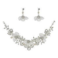 Весільне кольє на сріблястій основі з штучними перлинами BLAGOY-ART NL07062-1