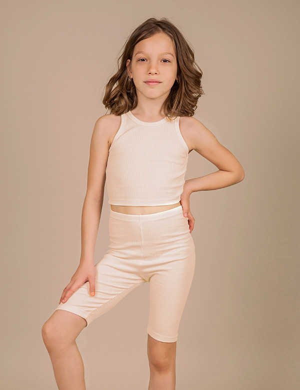 Майка дитяча укорочена GABBI Рубчик Бежевий на зріст 116-122 (12875)