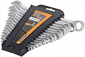 Набір ключів ріжково-накидних CRV сатин, 15шт, на холдері PREMIUM  51-713 MIOL