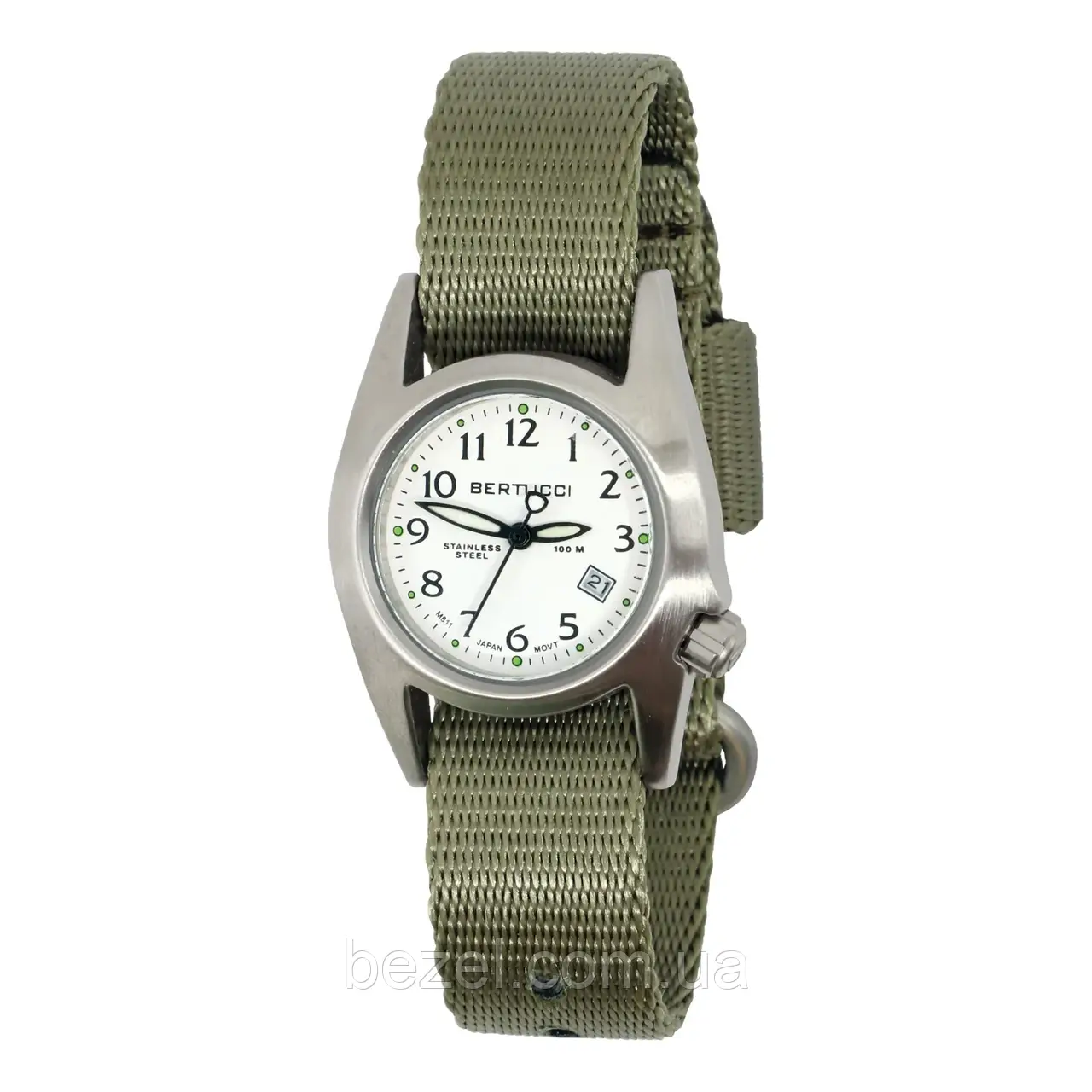Жіночий годинник Bertucci 18011 M-1S WOMEN'S FIELD - WHITE DIAL, FIELD DRAB COMFORT-WEBB BAND