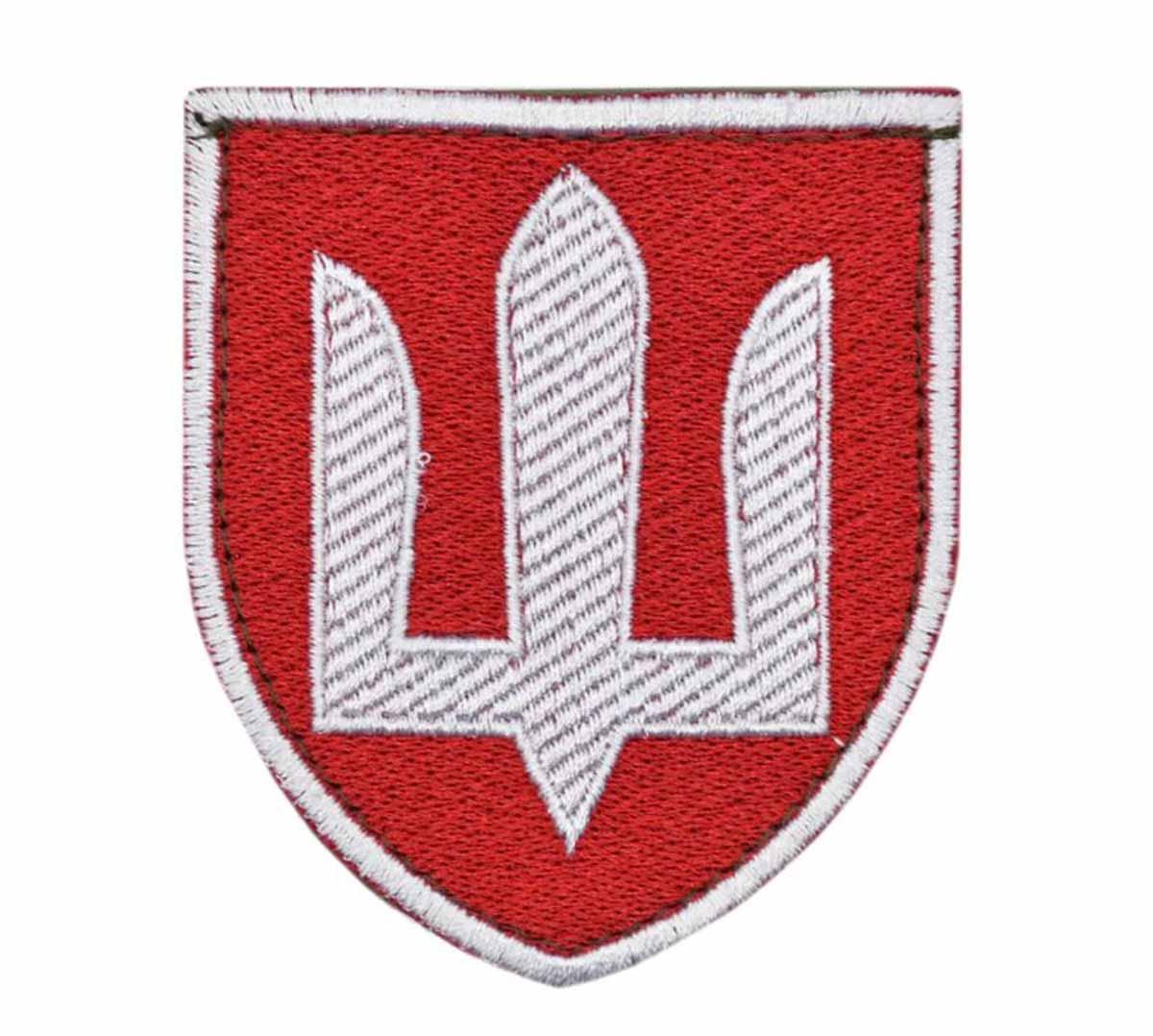 Нашивка на липучці 7*8 см Тризуб ЗСУ біло-червона
