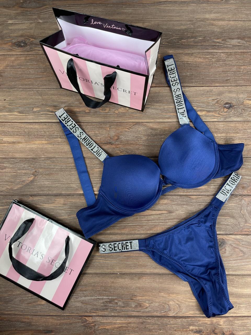 Женское нижнее белье Victorias Secret темно-синее, комплект нижнего бельяВиктория Сикрет со стразами (ID#1646726274), цена: 835 ₴, купить на Prom.ua