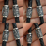 Срібний хрест на шкіряному шнурку зі срібними вставками, фото 4